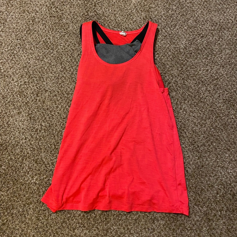 Neon pink workout tank with connected sports bra. Size S
